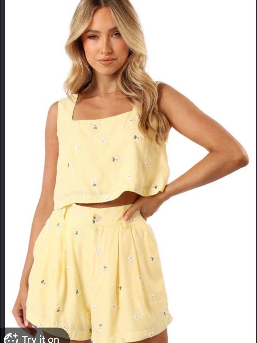 Petal & Pup Pale Yellow Embroidered Cotton-Blend Women’s Short and Top Set